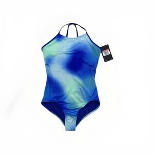 Nike One Piece High Back  Blue and Green Girls Swimwear Swimsuit NWD Large